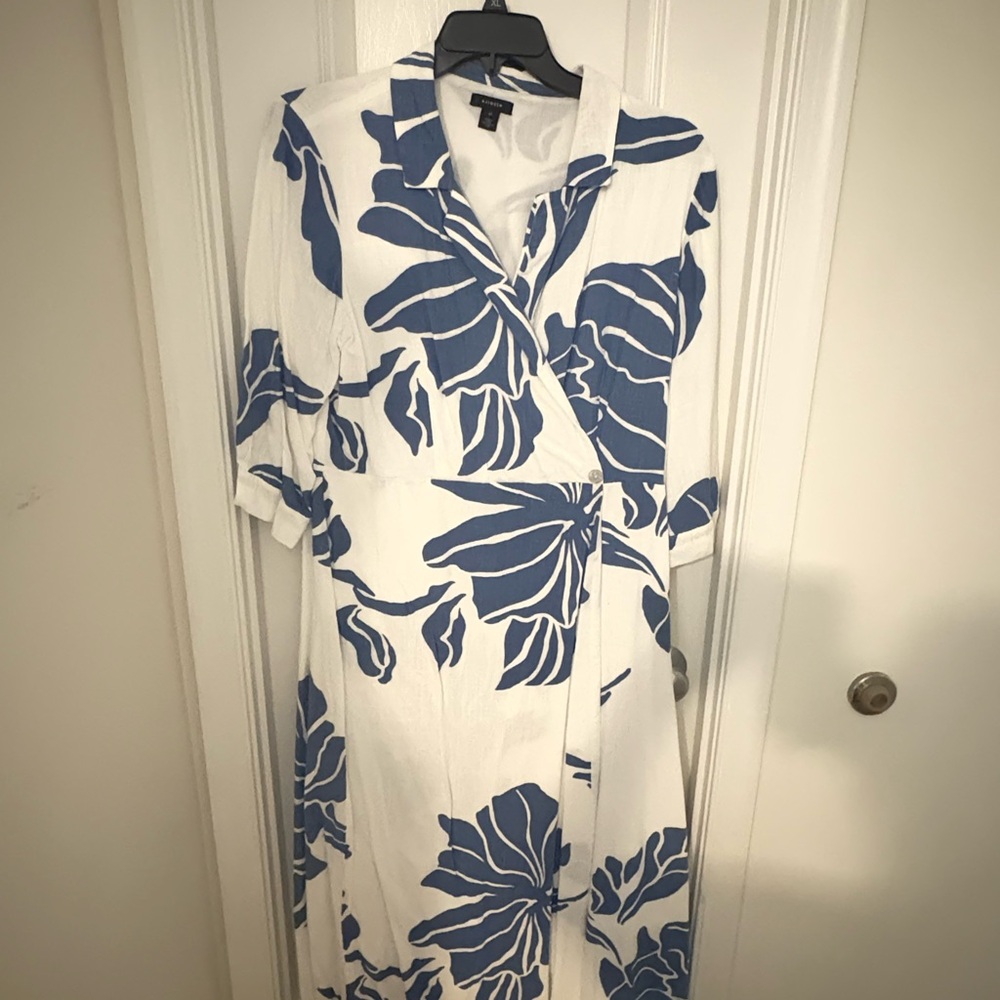 Halogen Blue and White Floral Wrap Dress